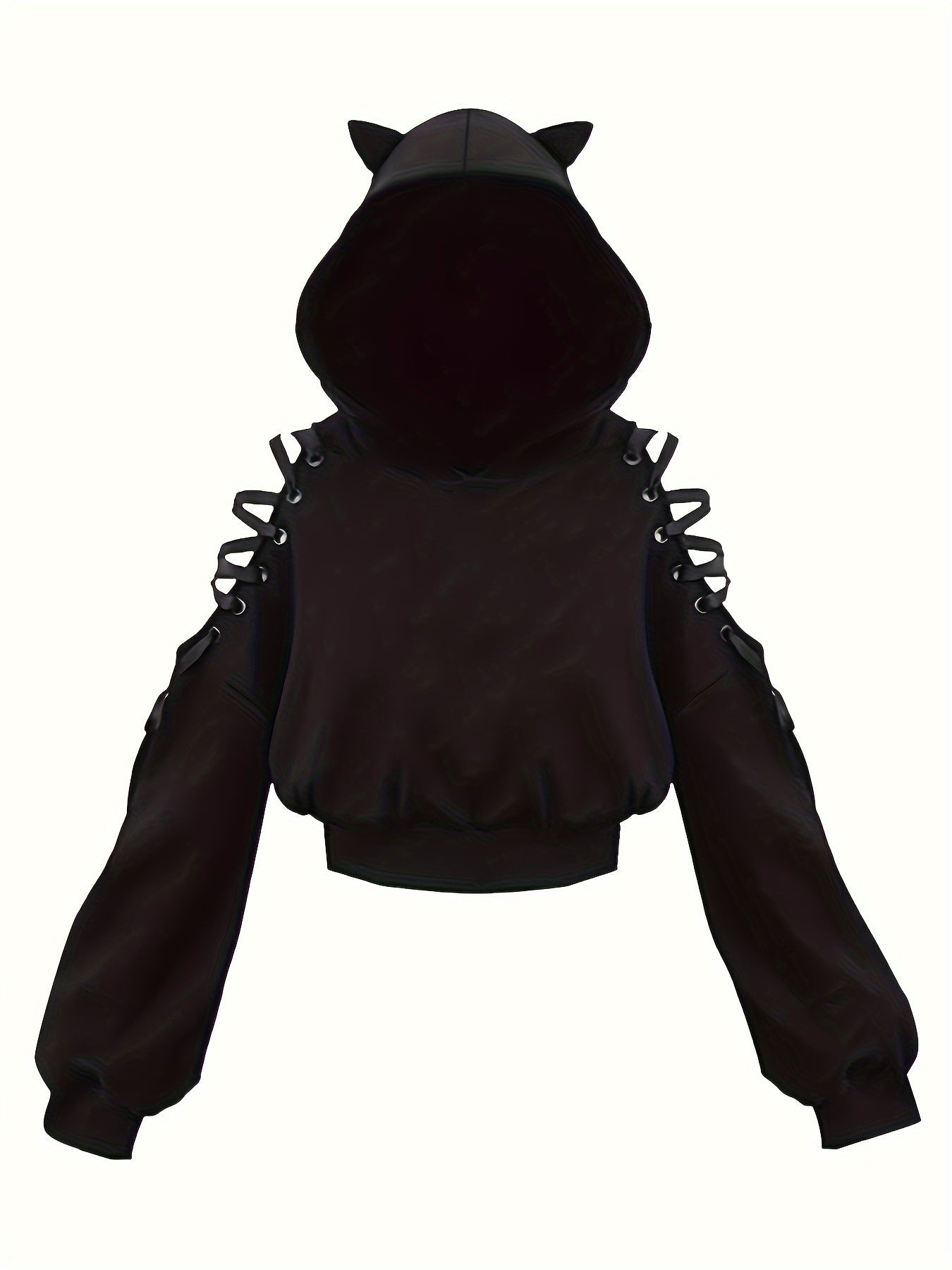 Maramalive™ Halloween Gothic Cat Ear Hoodie, Cosplay Crop Sweatshirt, Women's Clothing with cat ears on the hood and lace-up details on the sleeves, crafted from high elasticity polyester for a perfect fit. A stylish nod to the Y2K style.