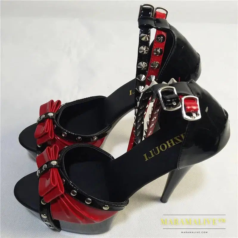 fashion unique rivets 15cm ultra high heels sandals 6 inch Spell color rivet high heels Ankle straps High Heel Sexy Sandals