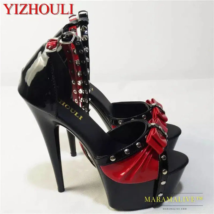 fashion unique rivets 15cm ultra high heels sandals 6 inch Spell color rivet high heels Ankle straps High Heel Sexy Sandals