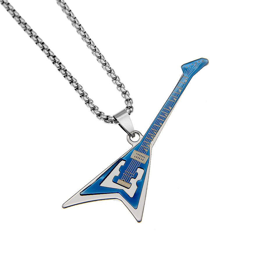 Blue on titanium steel Guitar pendant and chain from Maramalive™ 