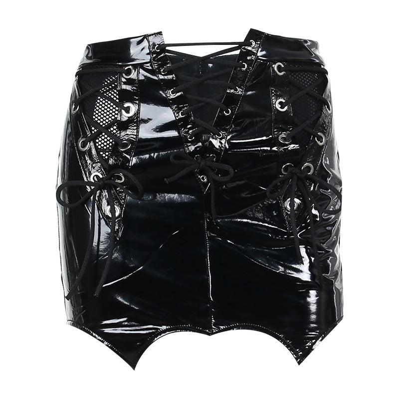 Punk Faux Leather Mesh Stitching Mini-skirt