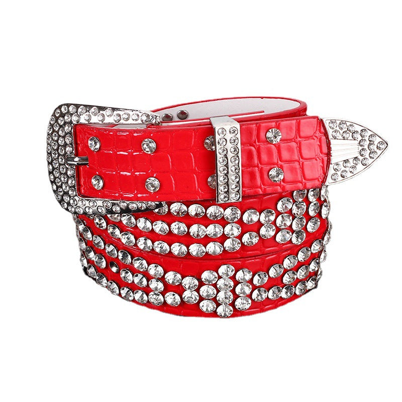 Women's Belt With Diamond-studded Leather Wide Jeans