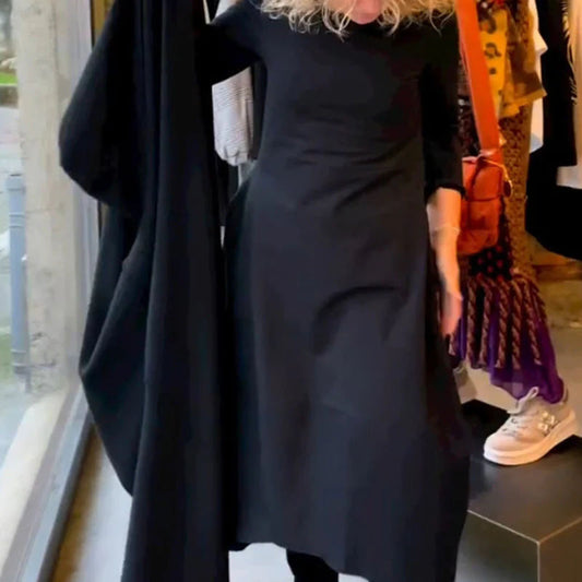 Black Round-neck Long-sleeved Dress Women's Clothing