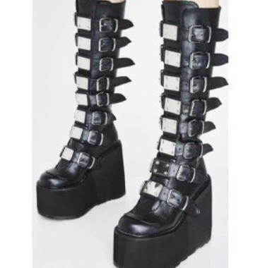 Gothic Platform Boots with Large Metal Buckle Clasps