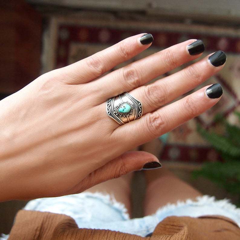 Vintage Boho Turquoise Irregular Ring
