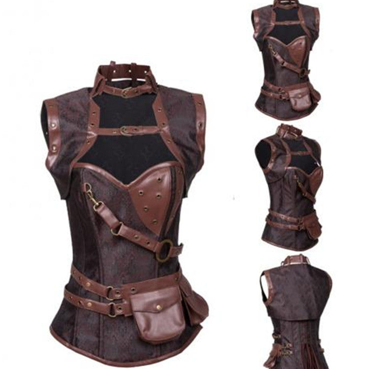 A Ladies Fashion Retro Gothic PU Slim Fit Belly Sexy Corset with belts and buckles by Maramalive™.