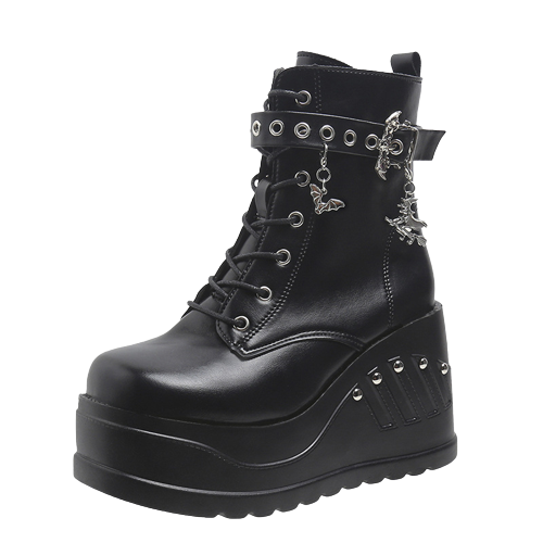 Black Punk Ankle Boots: Gothic Short Women's Shoes