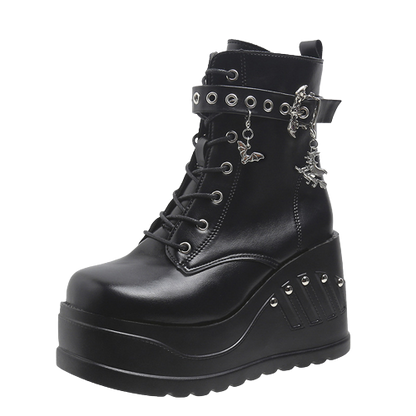 Black Punk Ankle Boots: Gothic Short Women's Shoes