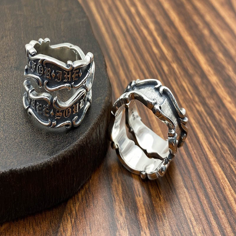 Men's Sterling Silver Personalized Retro Ribbon Ring