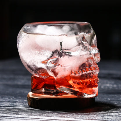 A Maramalive™ Skull Wine Glass with ice in it.
