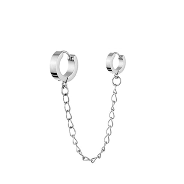 A set of Maramalive™ Men's And Women's Fashion Simple Stainless Steel Round Binaural Buckle Chain Ear Cuffs.