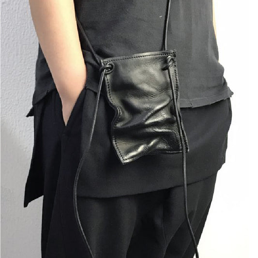 Crinkled Stacked Leather Cross Shoulder Bag