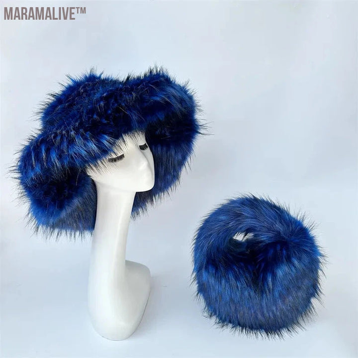 fur hat fluffy oversized Y2K bucket hat women's winter warm thickened imitation raccoon fur hat bucket hat gorros invierno mujer