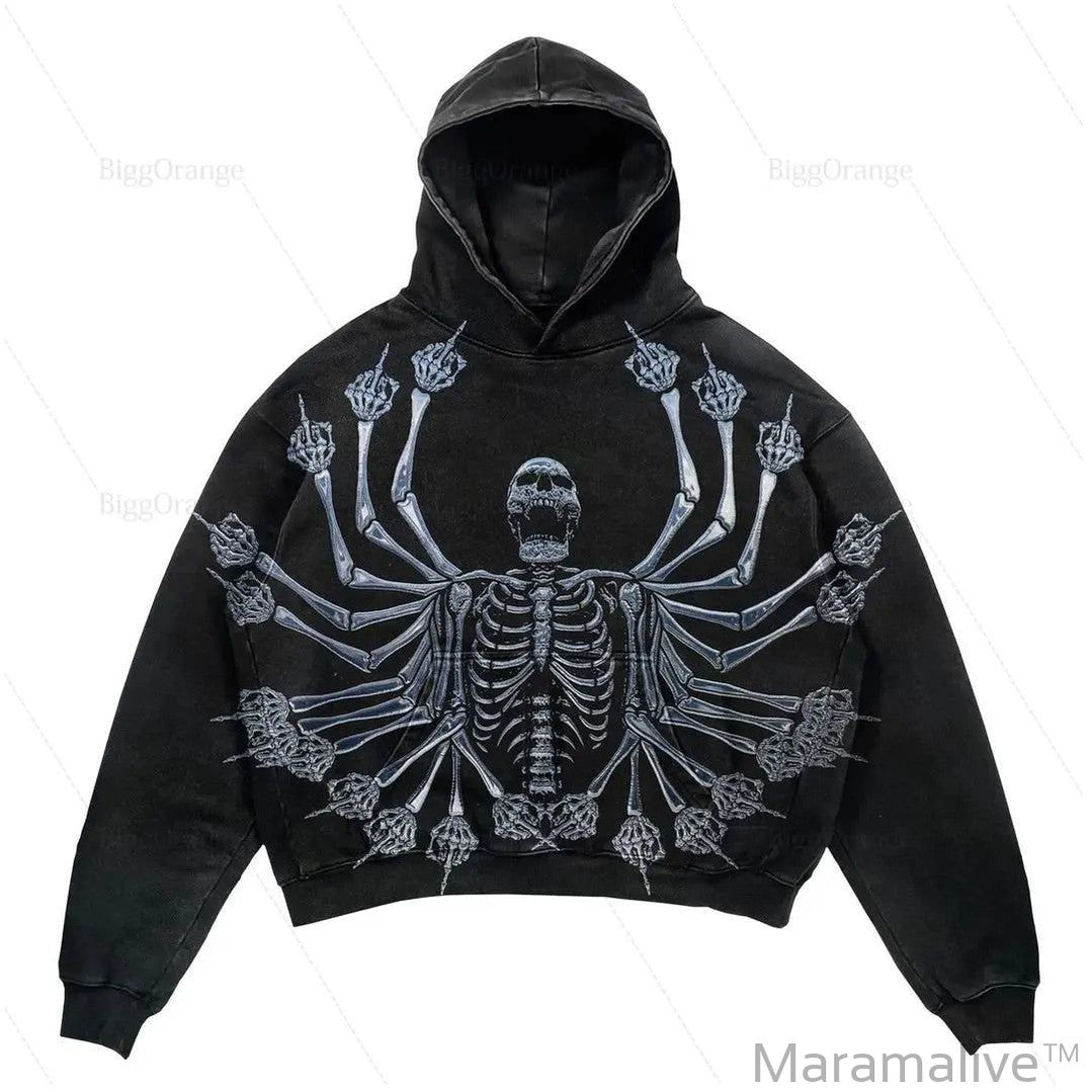 grunge skull hoodie sweatshirts streetwear women tops kawaii gothic hoodies women goth oversized hoodie