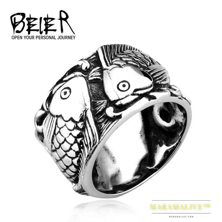 home fashion double fish the couple ring stainless steel 3D design good detail gothic simple round jewelry