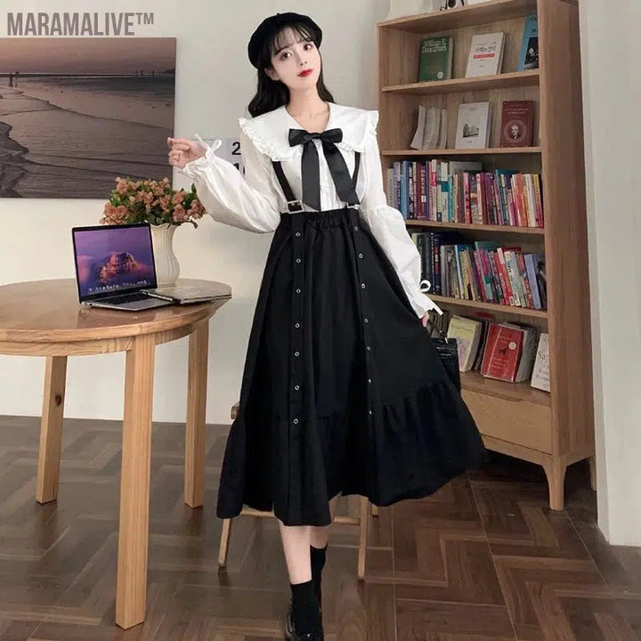 lolita doll dress Waist Show Thin Black Mid-Length Ruffled Student fairy dress tea party lolita dress sweet lolita doll