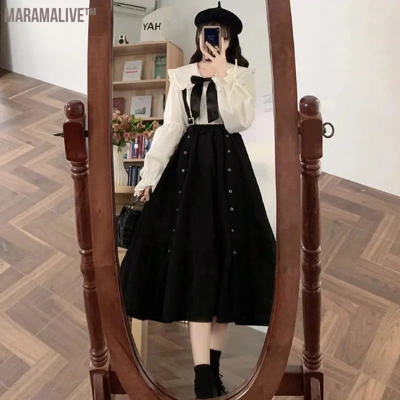 lolita doll dress Waist Show Thin Black Mid-Length Ruffled Student fairy dress tea party lolita dress sweet lolita doll