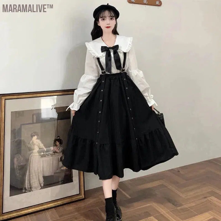 lolita doll dress Waist Show Thin Black Mid-Length Ruffled Student fairy dress tea party lolita dress sweet lolita doll