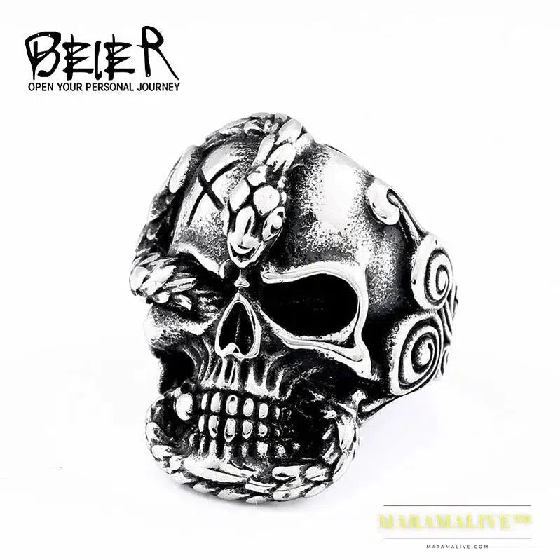 new store 316L Stainless Steel Devil Skull Men's Rings Death Snake Punk Rock Fashion high quality Gifts