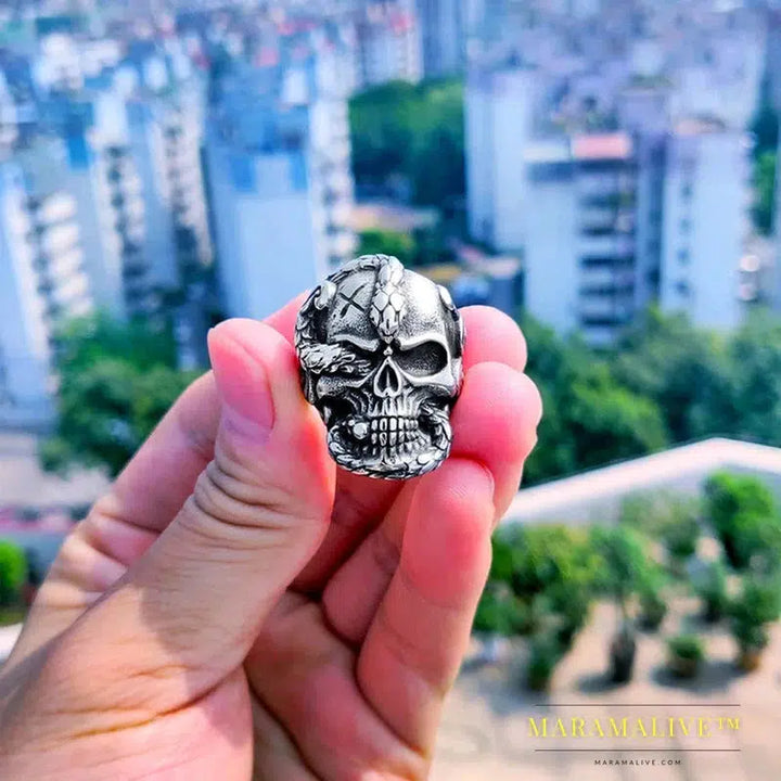 new store 316L Stainless Steel Devil Skull Men's Rings Death Snake Punk Rock Fashion high quality Gifts