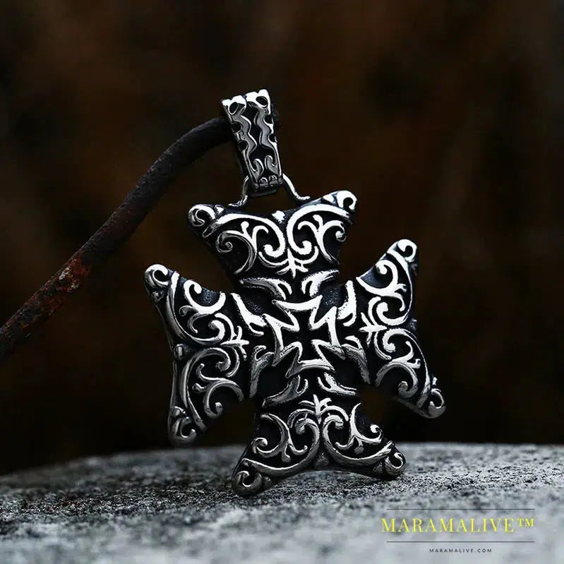 old style retro nostalgic Iron Cross Pendant Necklace Punk Unqiue Chain for man gift