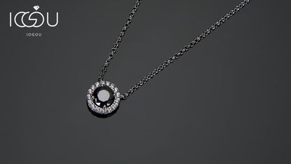 Halo Diamond Pendant Necklace for Women Round Cut 1 Carat Black Moissanite Real 925 Sterling Silver Vintage Jewelry Gift