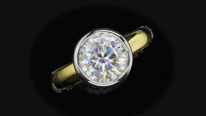 Beautiful Moissanite Rings in Yellow Gold and 925 Sterling Silver 3 Carat Round Moissanite Ring