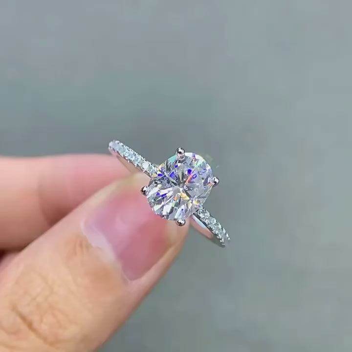 3ct Oval Moissanite Silver Engagement Ring