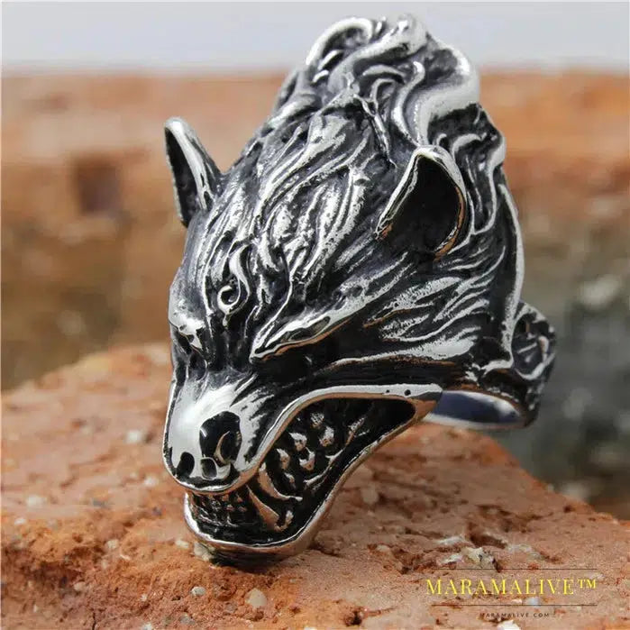 size 8 to 15 Mens Boys 316L Stainless Steel Cool New Punk Gothic Style Flaming Wolf Ring