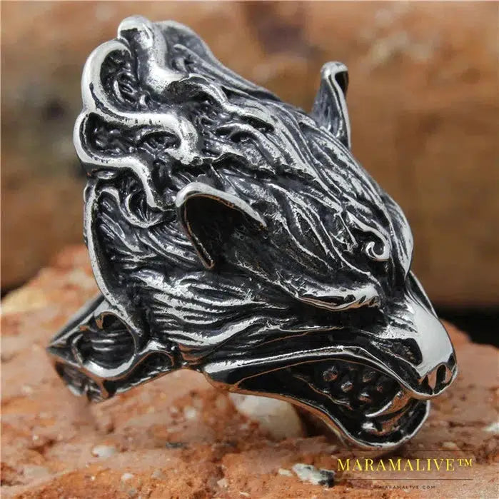 size 8 to 15 Mens Boys 316L Stainless Steel Cool New Punk Gothic Style Flaming Wolf Ring