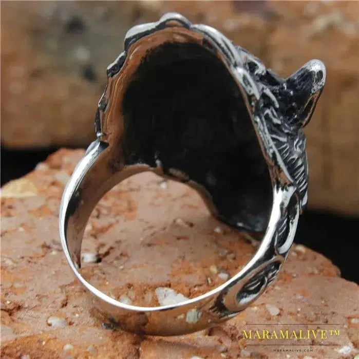 size 8 to 15 Mens Boys 316L Stainless Steel Cool New Punk Gothic Style Flaming Wolf Ring