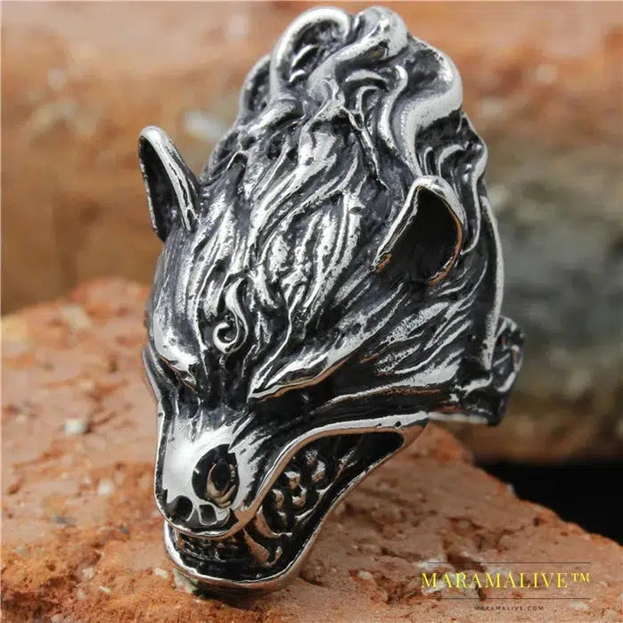 size 8 to 15 Mens Boys 316L Stainless Steel Cool New Punk Gothic Style Flaming Wolf Ring