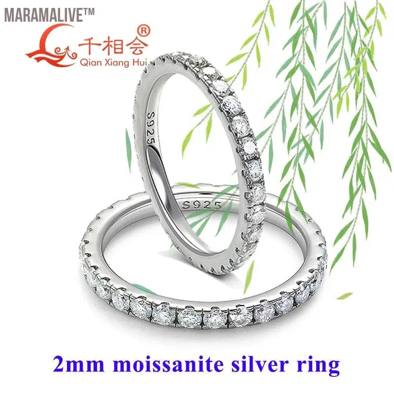 solid 2mm Moissanite Full Eternity Ring Band 925 Sterling Silver white Round Moissanite Diamond Jewelry gift dating party women