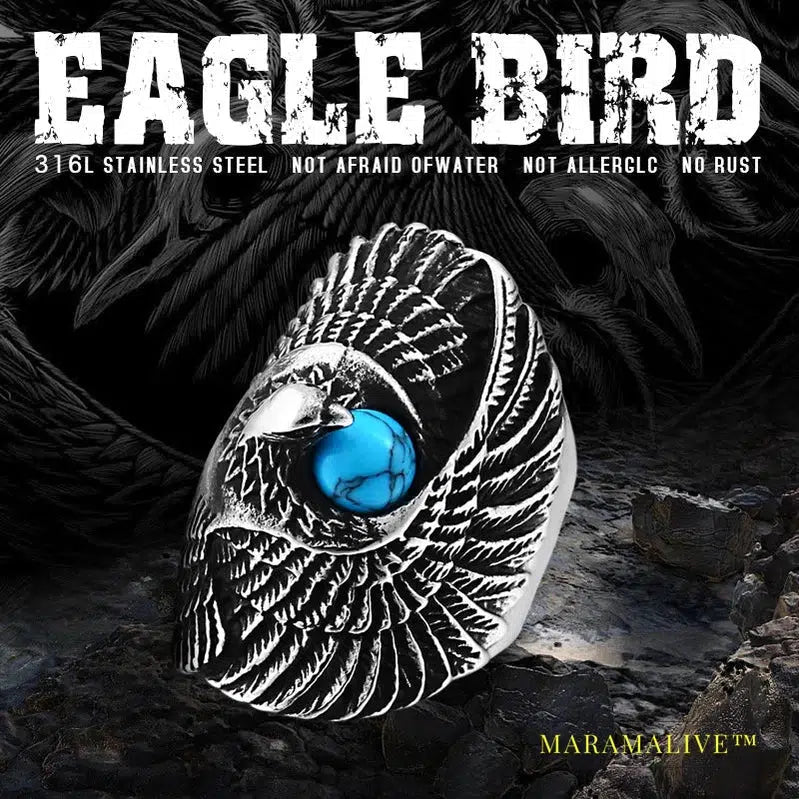 stainless steel Classic Eagle Green Stone Men's Ring Punk Animal High Quality Jewelry