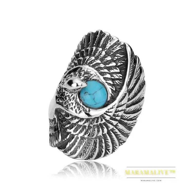 stainless steel Classic Eagle Green Stone Men's Ring Punk Animal High Quality Jewelry