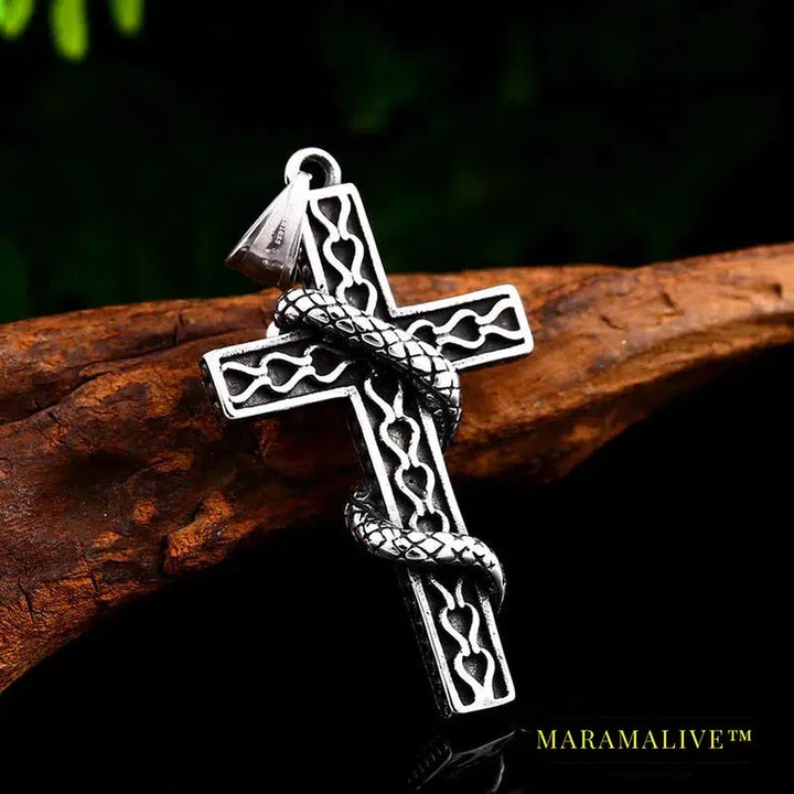 stainless steel Fashion Cross Pendant Necklace Punk Animal Snake High Quality Jewelry