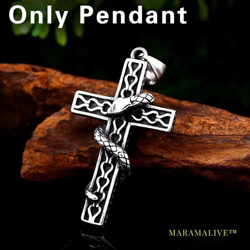 stainless steel Fashion Cross Pendant Necklace Punk Animal Snake High Quality Jewelry