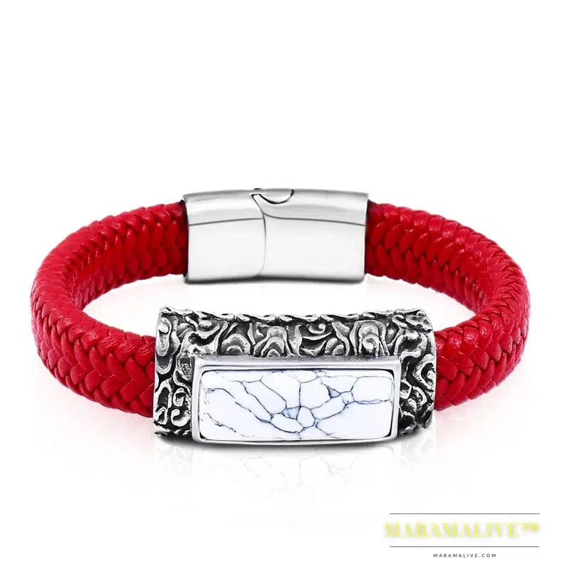 stainless steel Leather Bracelet Bangle For Man Punk Hip-pop Jewelry High Quality boy`s Gift