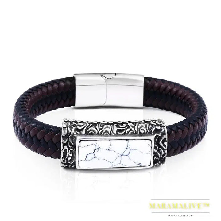 stainless steel Leather Bracelet Bangle For Man Punk Hip-pop Jewelry High Quality boy`s Gift