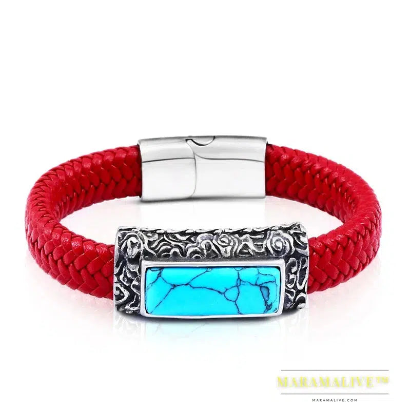 stainless steel Leather Bracelet Bangle For Man Punk Hip-pop Jewelry High Quality boy`s Gift