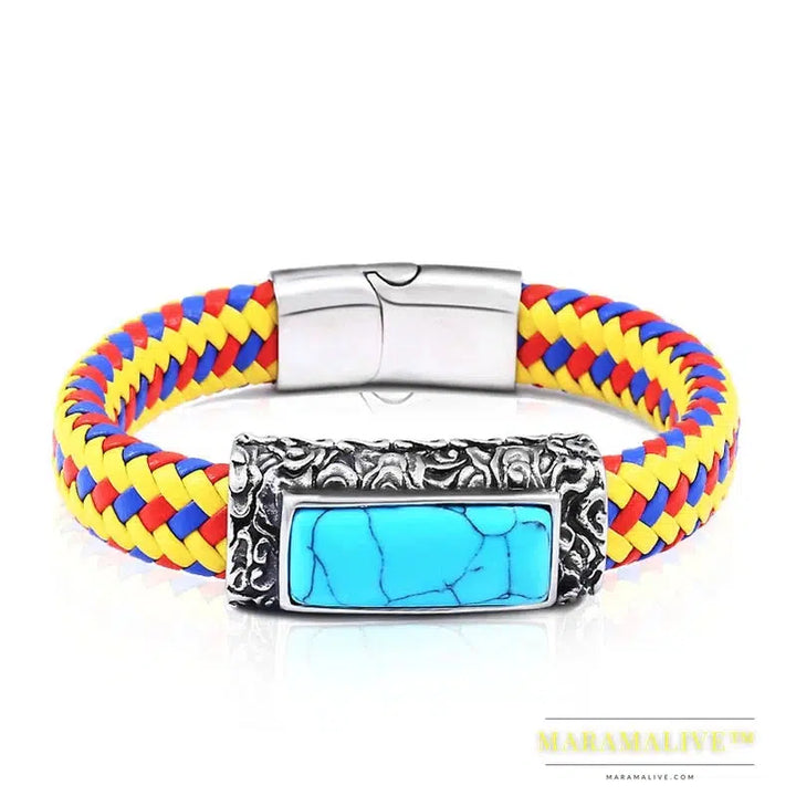 stainless steel Leather Bracelet Bangle For Man Punk Hip-pop Jewelry High Quality boy`s Gift