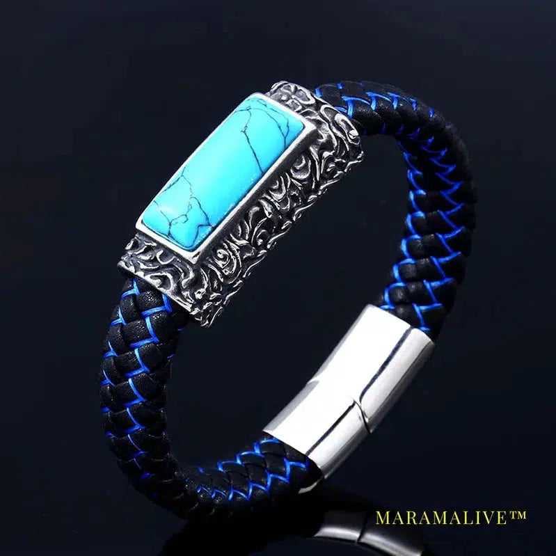 stainless steel Leather Bracelet Bangle For Man Punk Hip-pop Jewelry High Quality boy`s Gift