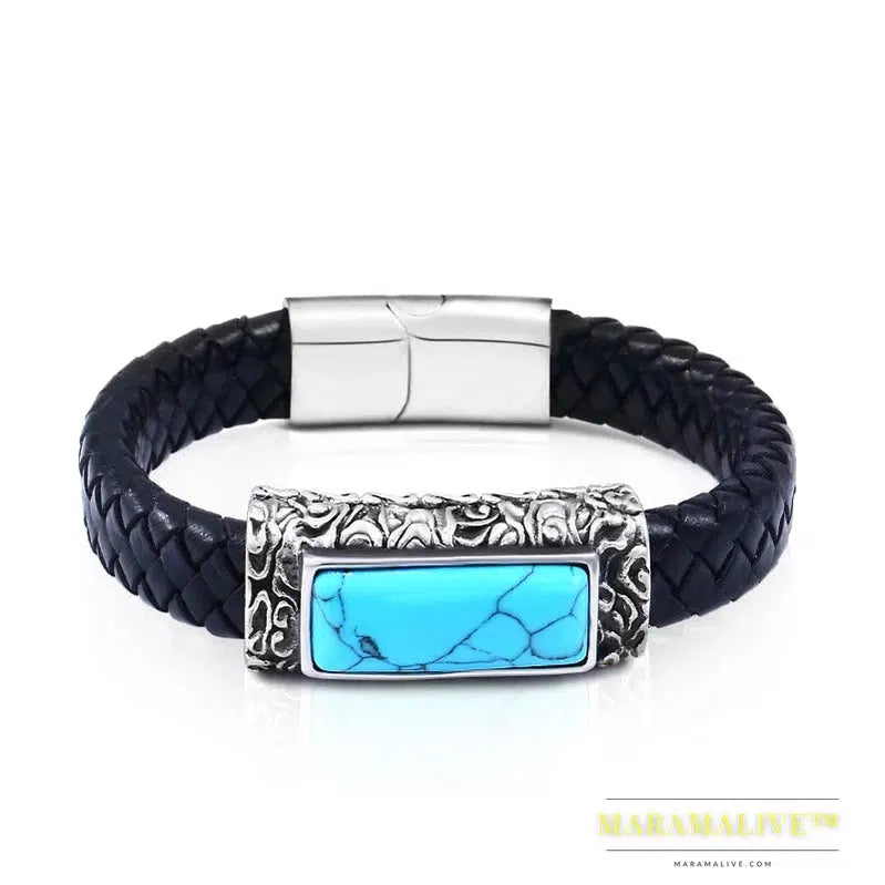 stainless steel Leather Bracelet Bangle For Man Punk Hip-pop Jewelry High Quality boy`s Gift