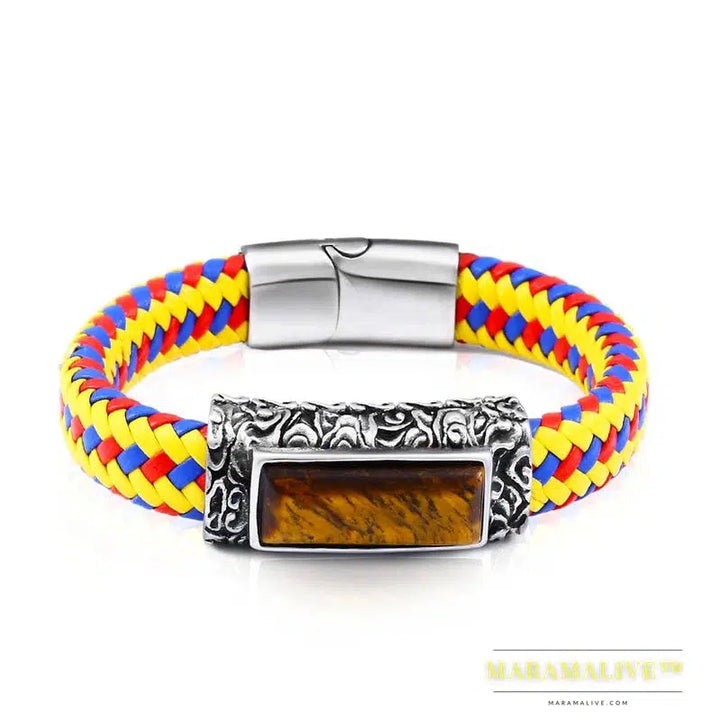 stainless steel Leather Bracelet Bangle For Man Punk Hip-pop Jewelry High Quality boy`s Gift