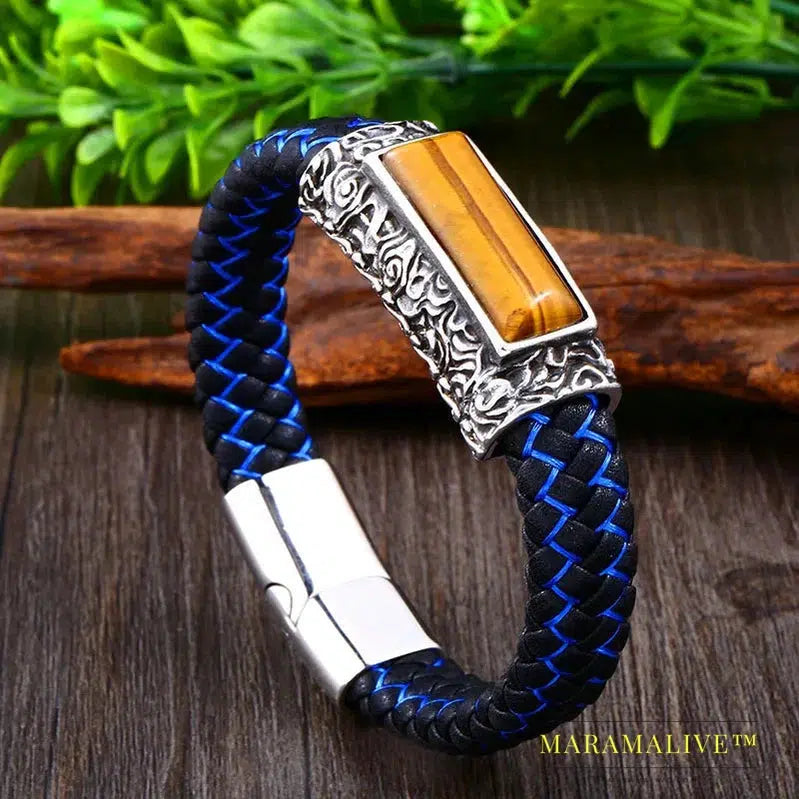 stainless steel Leather Bracelet Bangle For Man Punk Hip-pop Jewelry High Quality boy`s Gift