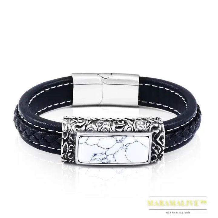 stainless steel Leather Bracelet Bangle For Man Punk Hip-pop Jewelry High Quality boy`s Gift