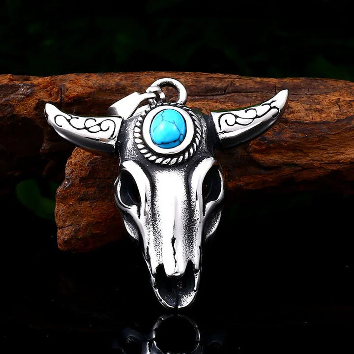 stainless steel Viking goat head green stone men's pendant necklace classic animal Cattle fashion jewelry