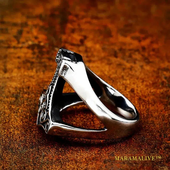 stainless steel character geometry Thor's hammer Mjolnir Viking ring for man`s gift Punk rock Jewelry