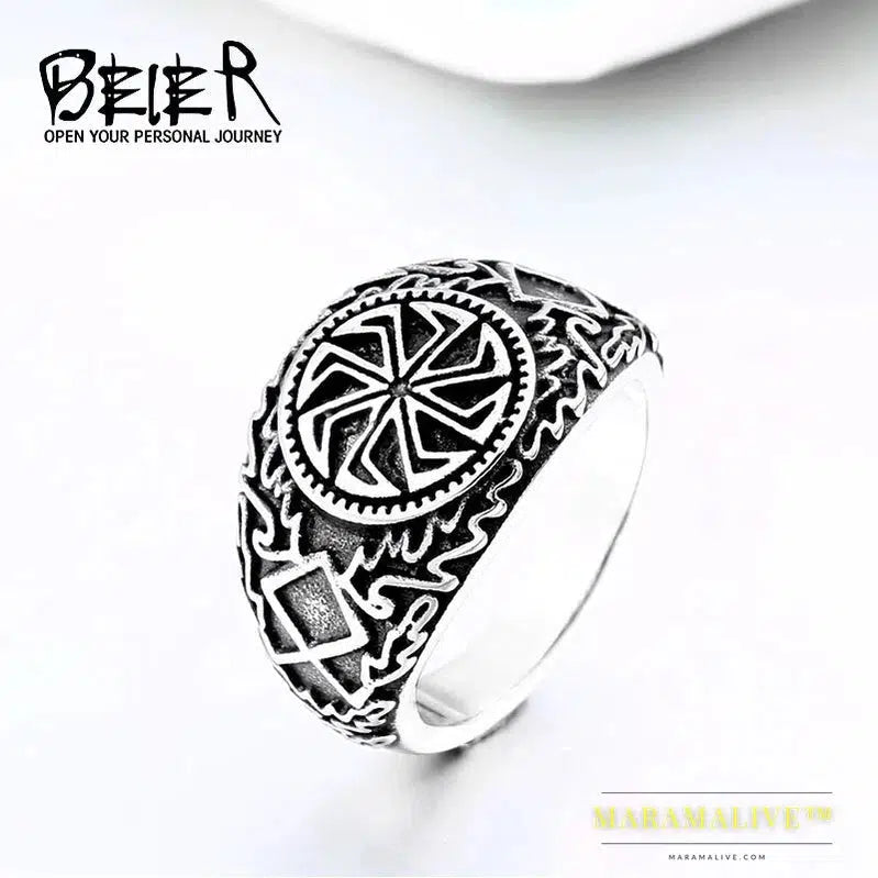 stainless steel character geometry Viking raven head ring for man`s gift Punk rock Jewelry