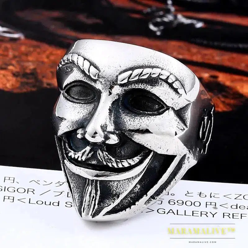 stainless steel ring new V for vendetta V man ring biker skull fashion jewelry